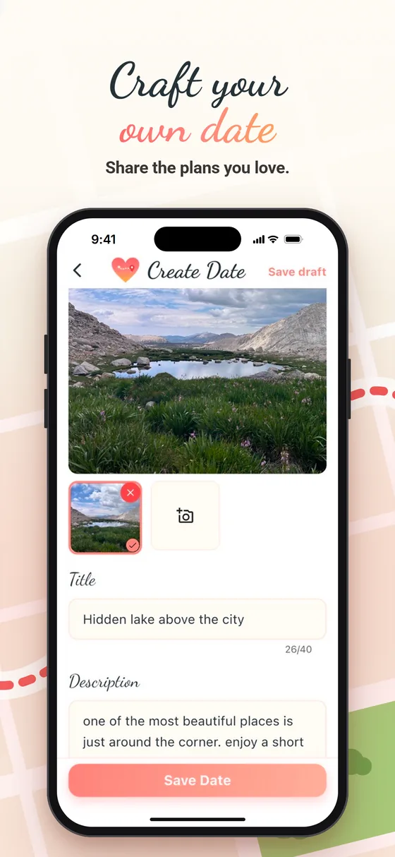 Craft your own date. The Create Date screen.